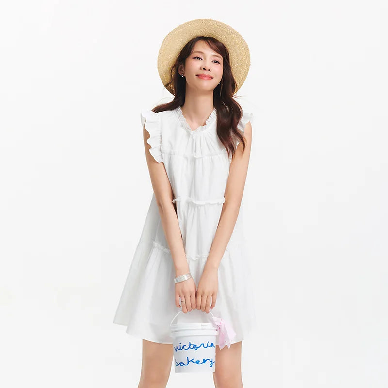 Semir Women Dress Cap Sleeve Ruffle Cake Dress Cute Girlish Sweet Gentle Mini 2026 Summer Casual Top