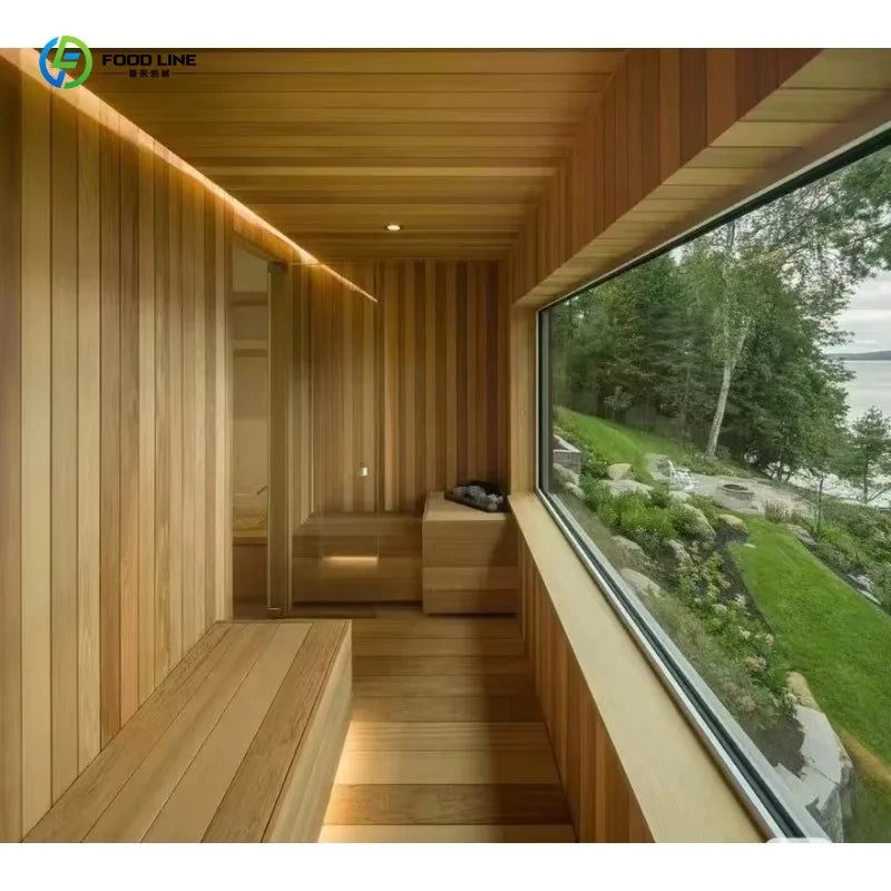 Customized Premium Large Cedar Wood Outdoor Family Spa Sauna, Wet & Dry Type with Panoramic Glass & Lighting