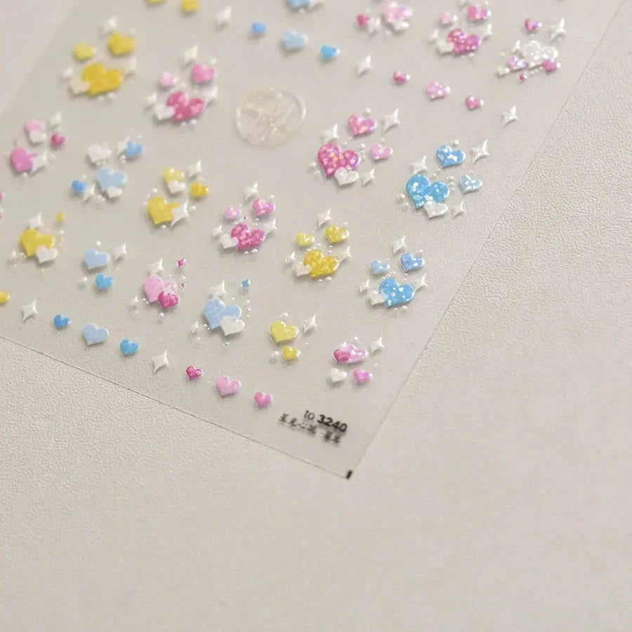 5D Gradient Love Gem Glitter Love Heart Colorful Cat's Eye Rhinestone Soft Self Adhesive Nail Art Stickers Shiny Manicure Decals