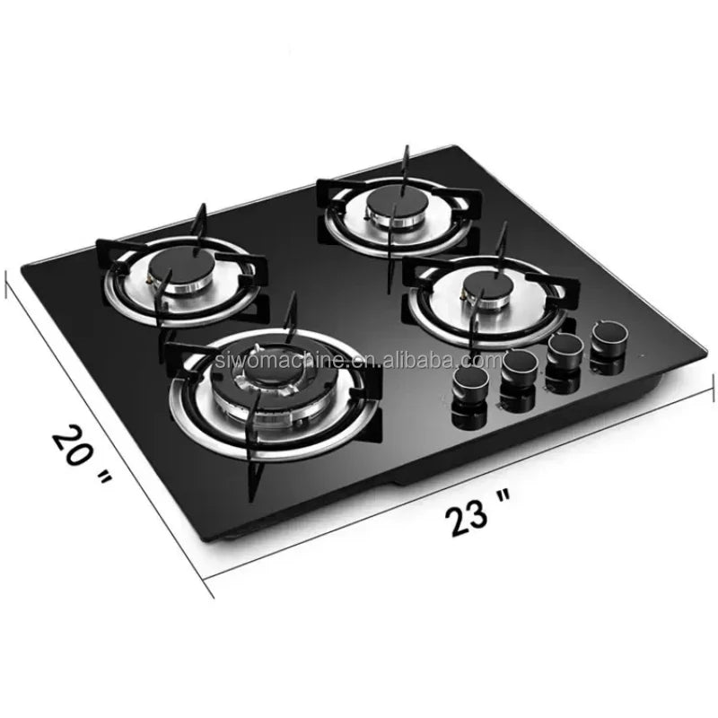 Top Cooktop 4 Burner Gas Stove Built in Tempered Glass Black Surface 4 Burner Cooker Gas Stove