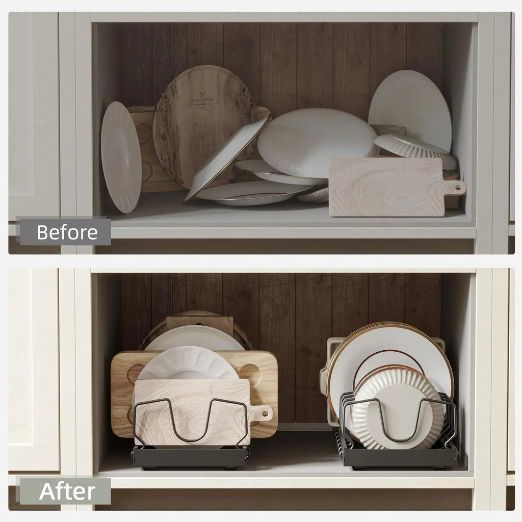 Kitchen Multifunctional Organizer - Pull-Out for Pots/Pans, Sliding Lid Holder, Spice Rack & Dish Drying Racks Drawer Organizer