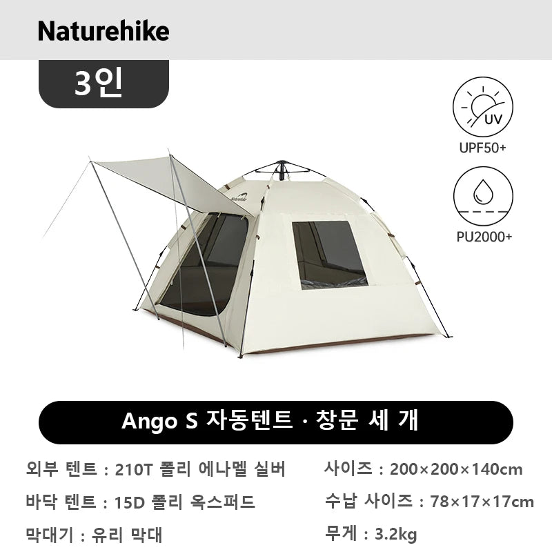 Naturehike Ango S  3 4 Person Tent Outdoor Automatic Tent Family Waterproof Park Tent One-Touch Tent Portable Sun Shelter Tent