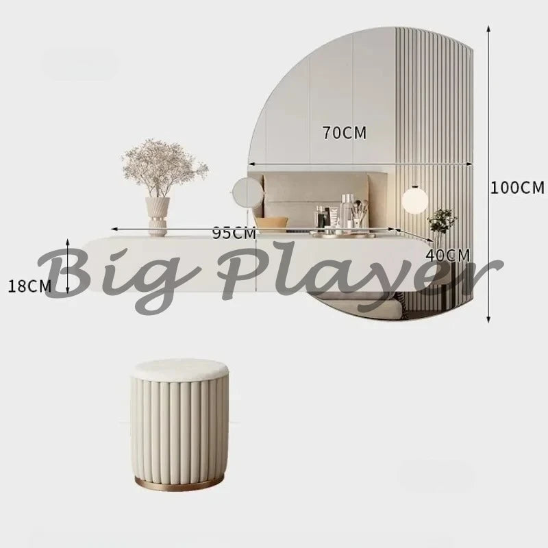 Cream Style Wall Mounted Dressing Table Minimalist Bedroom Furniture Set with Mirror