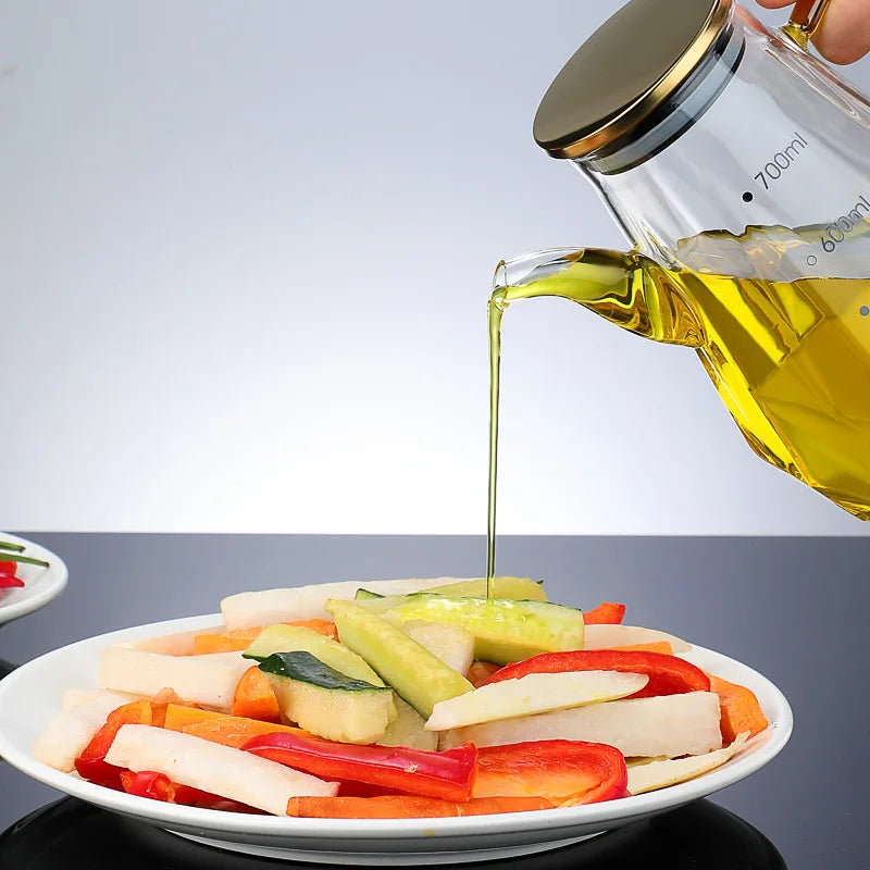 500/800ml Cooking Seasoning Bottle Dispenser Glass Olive Oil Sauce Vinegar Pot Bottles with Handle Lid Kitchen Cooking Container