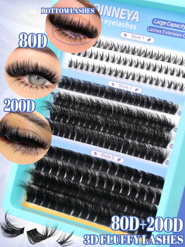 GROINNEYA Lashes Clusters Volume Lash Clusters with Spikes Lash Extension Kit Bottom Lashes Wispy Eyelashes DIY Lash Extension