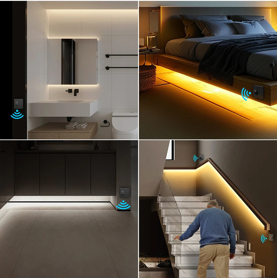 LED Stairs Night Light 5M 10M Portable PIR Motion Sensor Staircase 24V COB LED Strip For Stairway Pathway Corridor Step Lighting