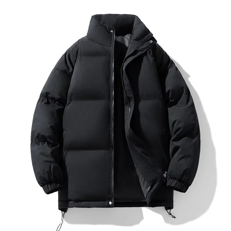 New Winter Stand Collar Parkas Men Fashion Casual Warm Jacket Solid Outdoor Windproof Streetwear Coats Couple Thick Loose Parkas