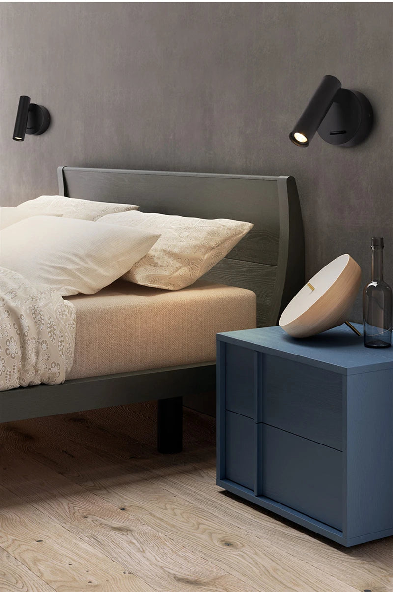 LED Wall Lamps with Switch Rotatable Adjust Aluminum 3W Spotlight Bedside Reading Light Hotel Bedroom RV Sconce Light Fixture