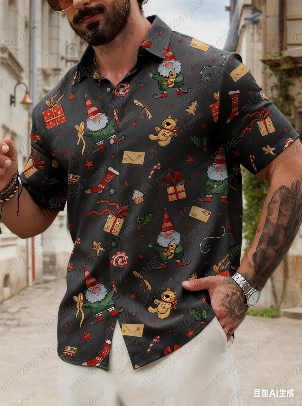Christmas Santa Claus mens Graphic Print Short Sleeve Lapel Shirt Men's Casual Button-Down Shirts For Summer Daily Wear shirts