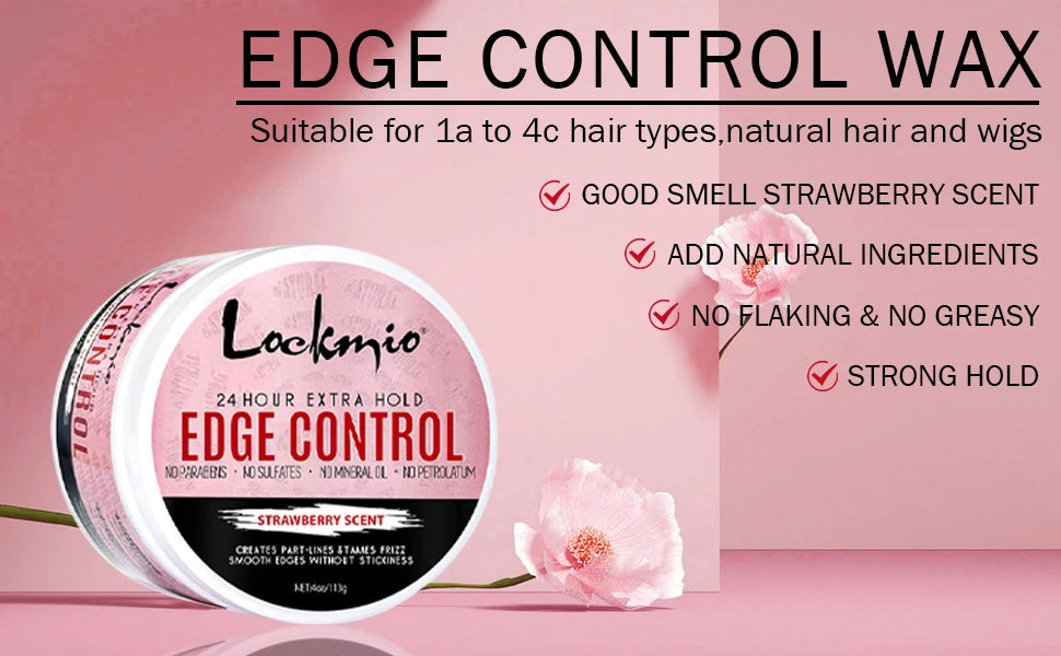 LOCKMIO Hair Flyaways Control Gel & Brush Women Hairline Styling Gel 113g Long-lasting Hair Care Edge Defining Wax Cream for Wig