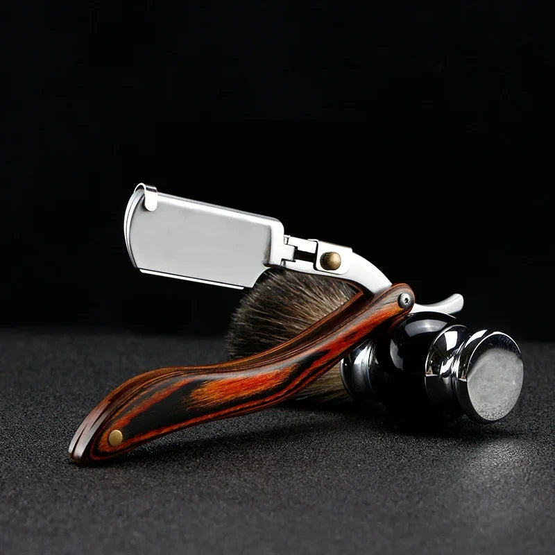 wooden trimmer manual shaver professional straight edge stainless steel sharp barber razor folding shaving blade shave beard cut