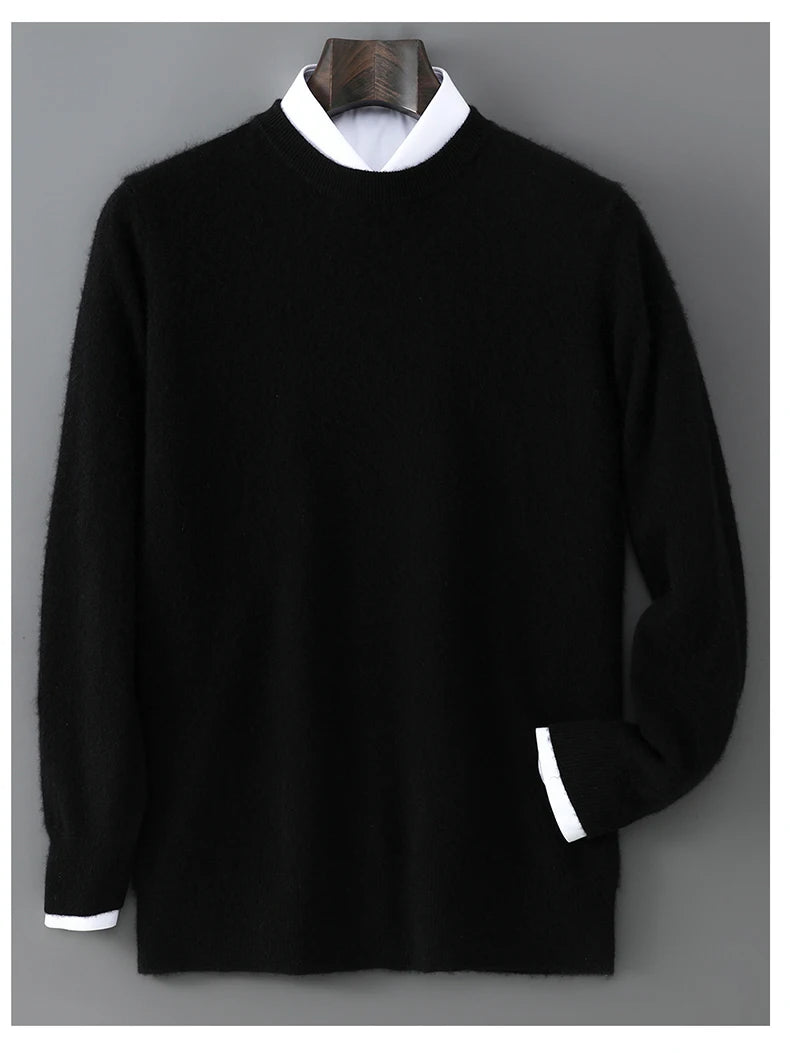 New Autumn And Winter Pure Wool Sweater Men's Round Neck Loose Thick Pullover Sweater Solid Color Cashmere Knitted Base Sweaters