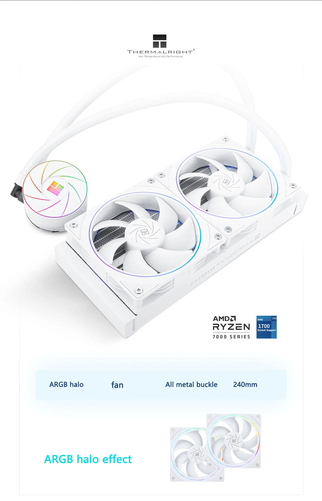 Thermalright Aqua Elite White 240 V2 All-in-one water cooling radiator Halo ARGB supports LGA1700/115X/2011/AM5/AM4