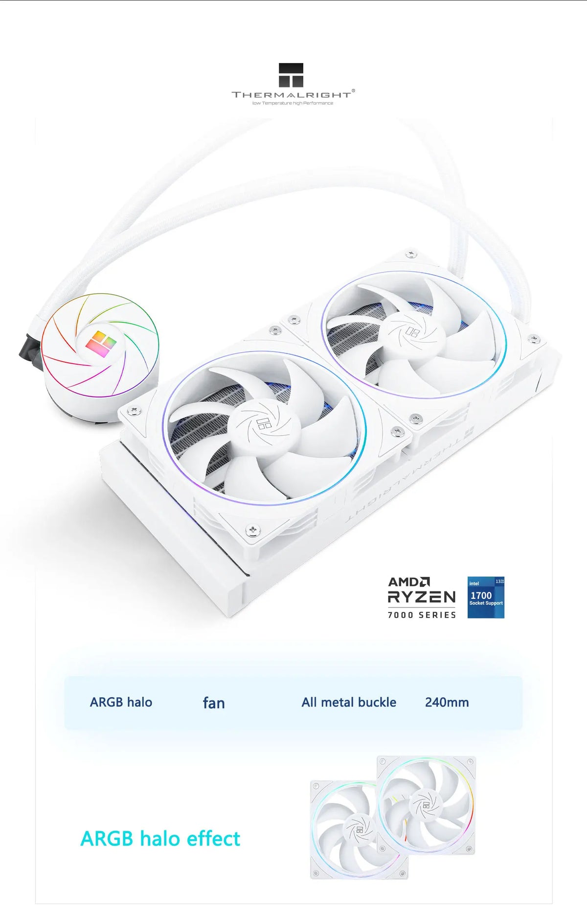 Thermalright Aqua Elite White 240 V2 All-in-one water cooling radiator Halo ARGB supports LGA1700/115X/2011/AM5/AM4