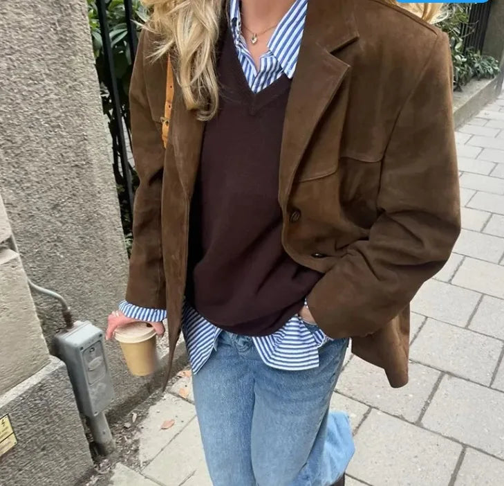 2024 Autumn Winter Women Jacket With Lapel Woman Casual Single Breasted Pocket Long Sleeve Short Coat Street Overcoat