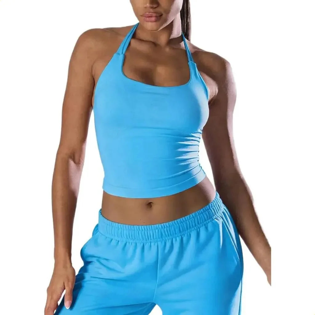Seamless Halter Workout Tank Top for Women Backless Longline Yoga Top Gym Fitness Activewear Body Shaping Sportswear