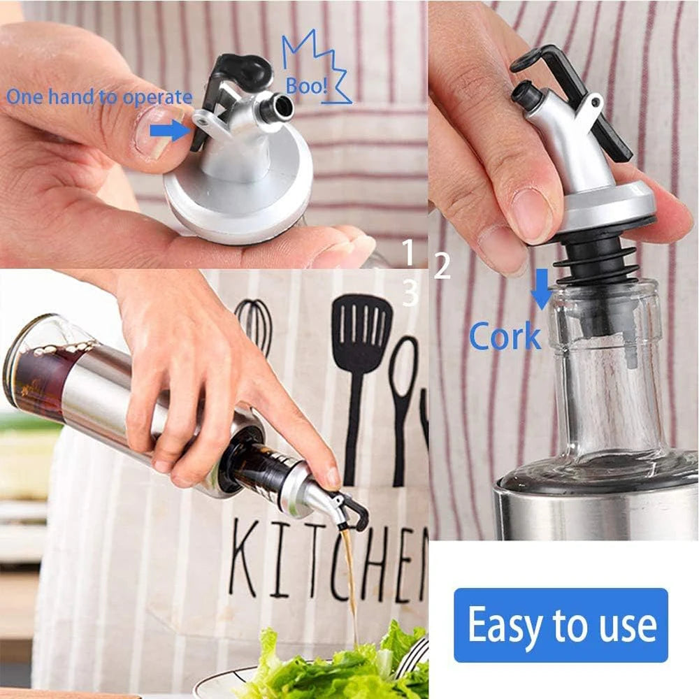 Oil Pour Spouts Olive Oil Vinegar Bottle Dispenser Pourer with Leak-Proof Cap for Kitchen Bar Sauce Salad