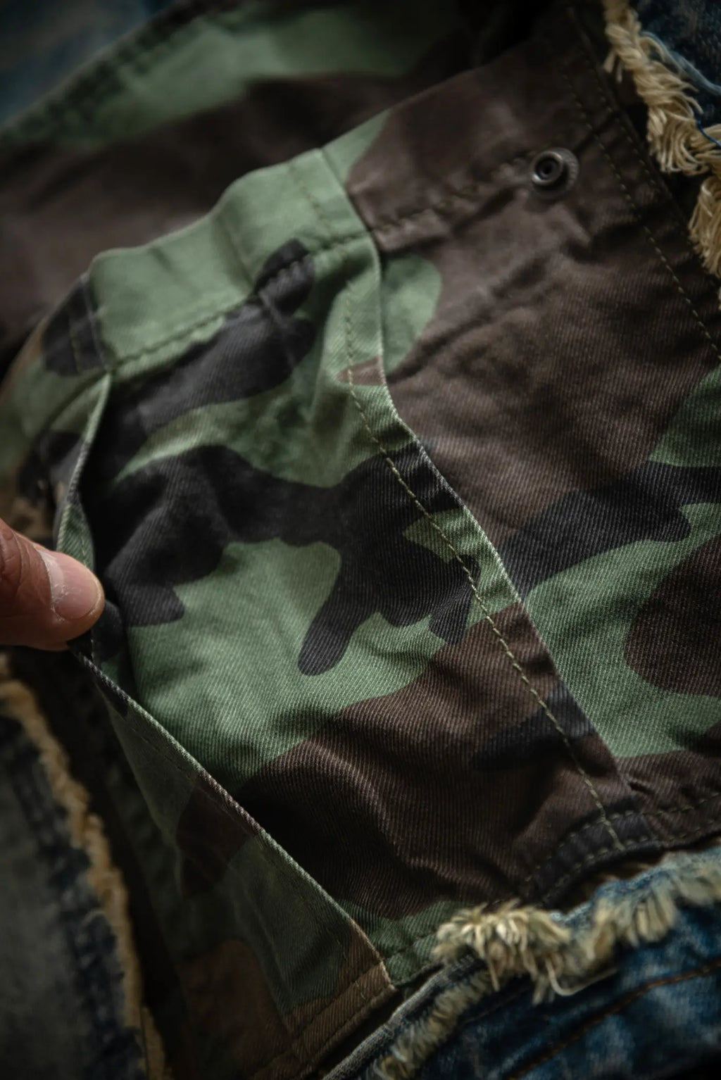 Summer New American Retro Camouflage Patch Pocket Denim Shorts Men's Fashion 88% Cotton Washed Old Straight Casual 5-point Pants
