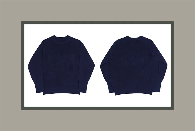 Classic Raglan Sleeve Crewneck Sweater Vintage Style Men's Wool Blend Knitted Pullover Jumper Thick
