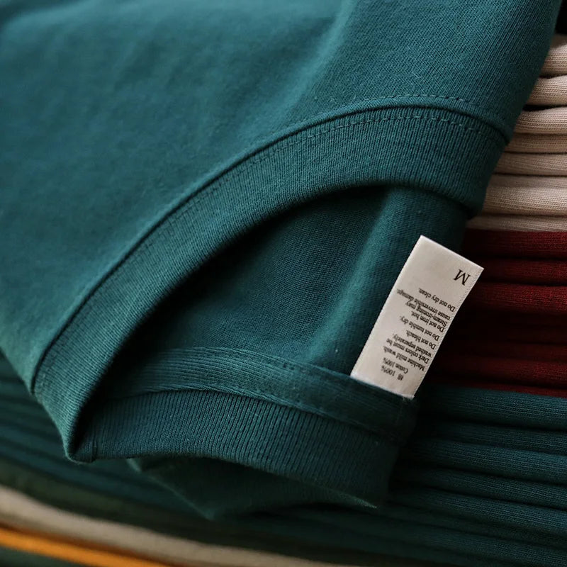 Have Blue Pure Cotton Base Shirt Solid Color T-Shirt American Retro Round Neck Short Sleeve Heavyweight T-Shirt for Men