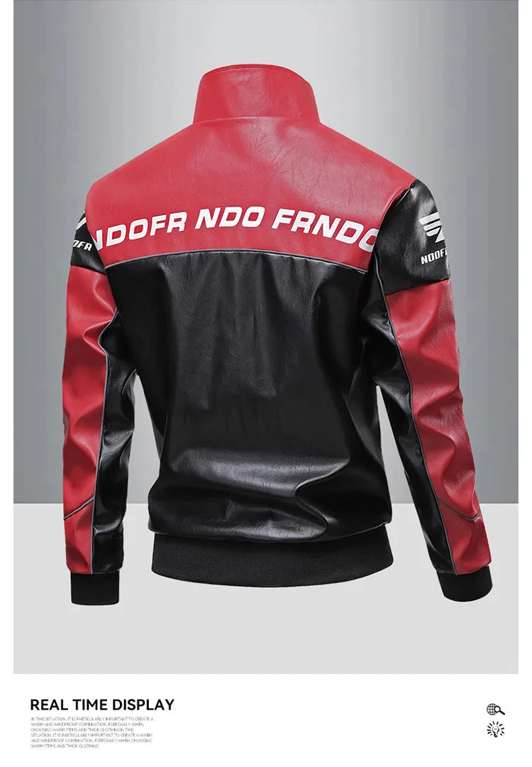 New Motorcycle PU Leather Bomber Jacket Japanese Loose Fashion Flight Jacket Large Size Men's Printed Faux Leather