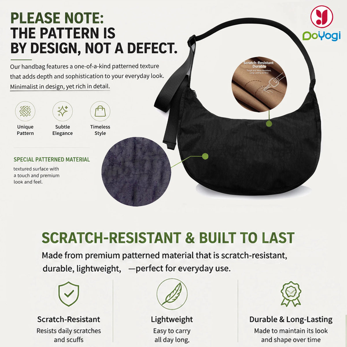 Nylon Medium Crescent Bag for Women Men,Crossbody Bag with Adjustable Strap&Dual Interior Zip Pocket Casual Daily Shoulder Bag