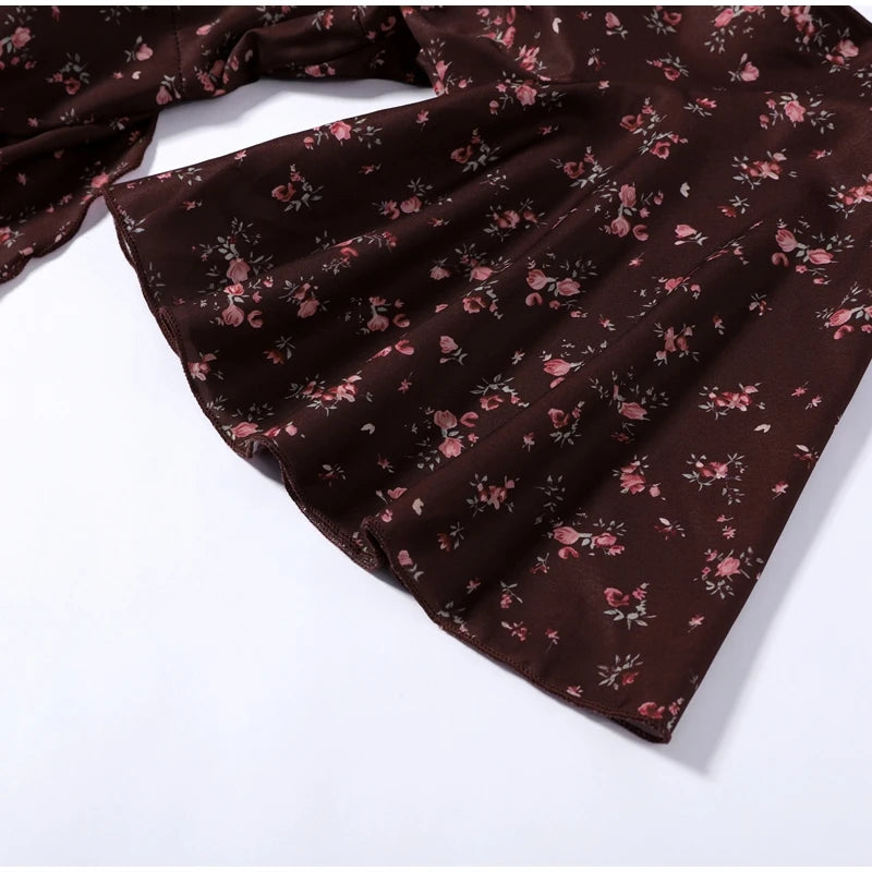 Elegant Print Women Long Dress Chic Ruffle Pleated Short Sleeve V-neck Waist-Closed Female Dresses 2026 Summer Beach Lady Robe