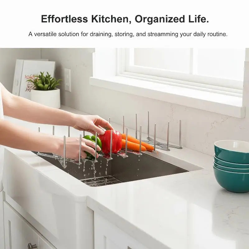 Stainless Steel Dish Rack Adjustable Kitchen Drainer Foldable Utensil Holder For Dishes Cups Pots & Lids Space Saving