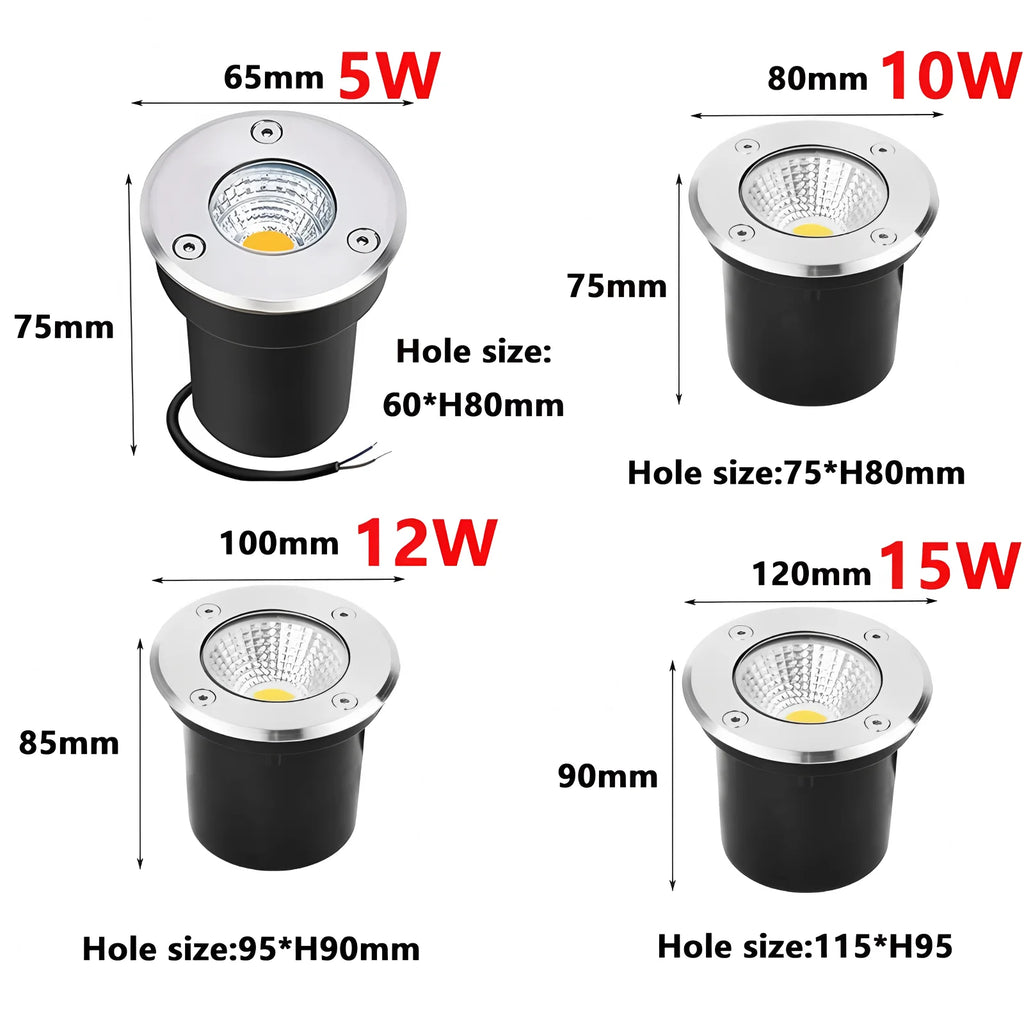 5W 10W 12W 15W Led Garden Underground LampsOutdoor IP67 Waterproof Buried Garden Path Spot Recessed Underground Light Warm White