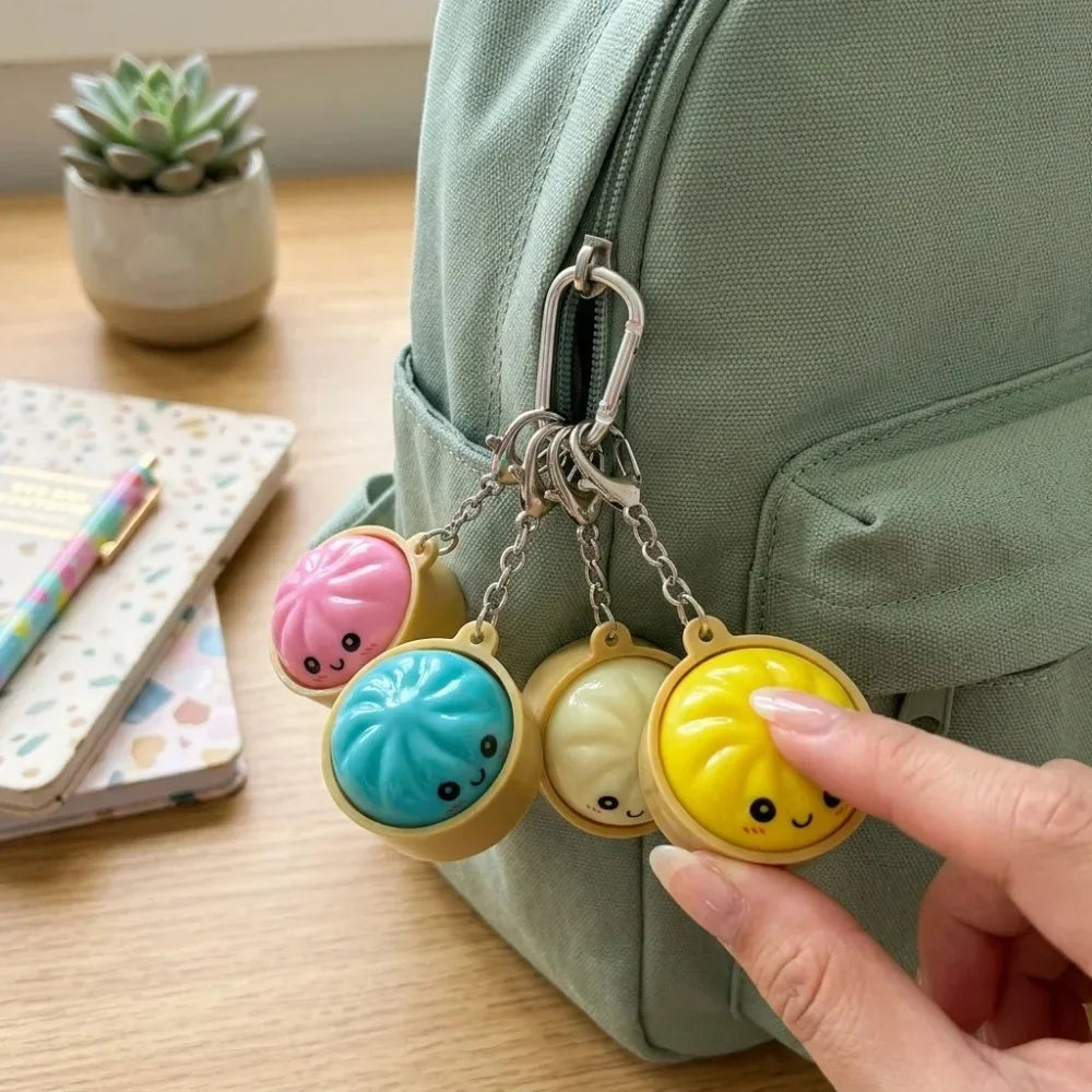 Cute Kawaii Dumpling Fidget Toys Mechanical Switch Clicker Light Up Dim Sum Bao Bun Keychain Stress Relief For Backpack Adults