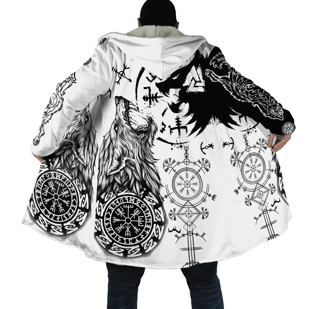 Winter Fashion Mens cloak Norse Odin Raven Tattoo 3D Printed Thick Fleece Hooded Coat Unisex Casual Warm Cape coat DP23