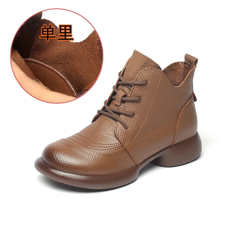 GKTINOO Women Autumn Boots Cowhide Ankle Boots 2025 Winter Retro Casual Genuine Leather Mother Boots Fur Keep Warm Low Heel 41