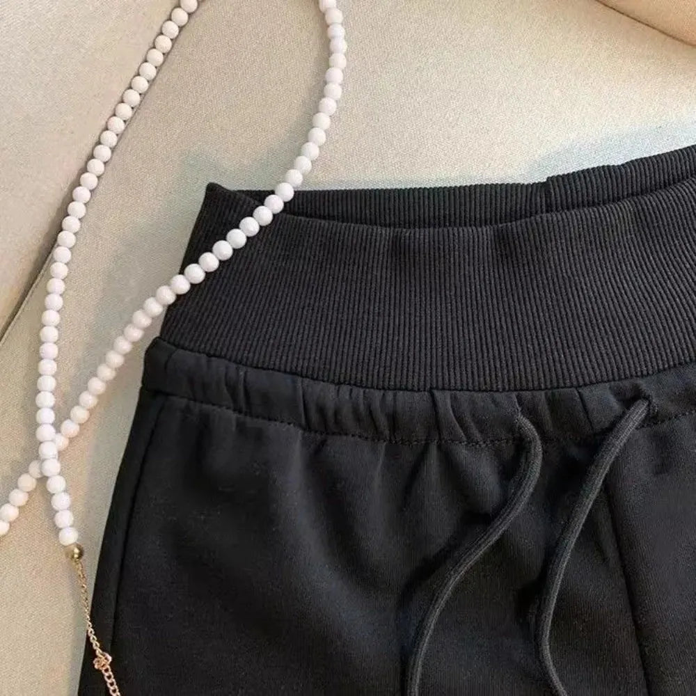 Comfortable Drawstring Women Sports Shorts Low-rise Slim Fitting Casual Pants Black/Grey Straight Shorts Pants Sports Activities