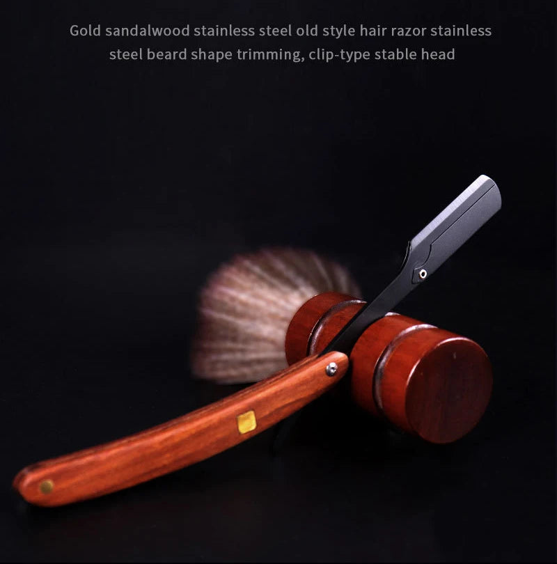 wooden trimmer manual shaver professional straight edge stainless steel sharp barber razor folding shaving blade shave beard cut