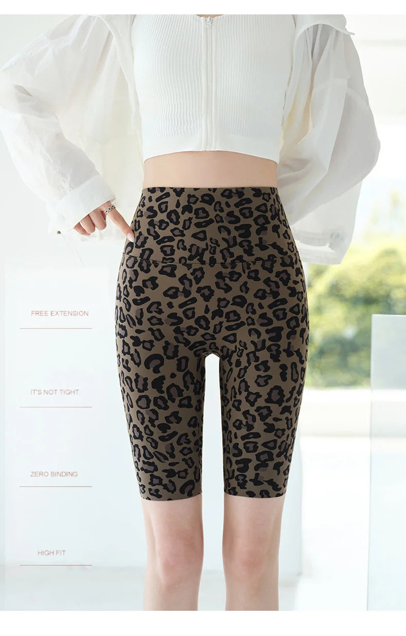 BIVIGAOS Summer Fashion Trend Leopard Print Cycling Shorts Women High Waist Tight Sexy Sport Short Leggings Fitness Biker Shorts