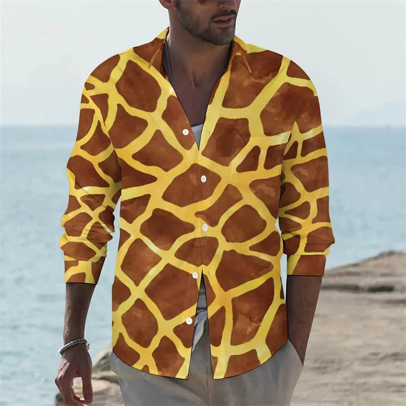 Men's shirt giraffe printed animal shirt autumn casual shirt men's cool shirt long sleeved pattern fun top size XS-6XL