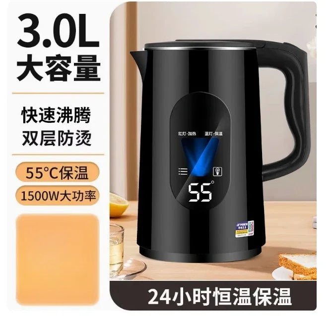 Half spherical electric kettle with integrated insulation, large capacity for household use, featuring automatic power-off .