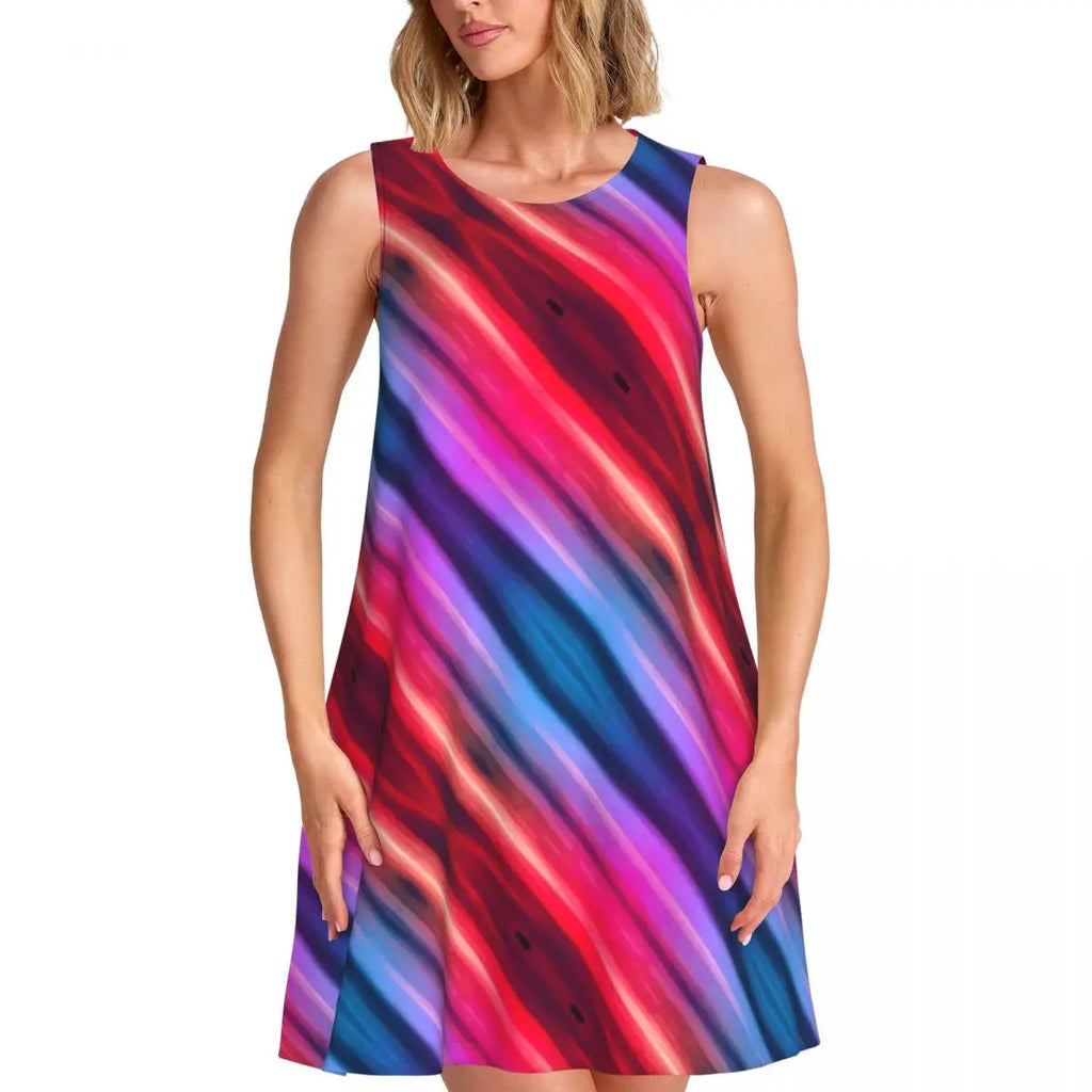 Ocean Sunset Casual Dress Palm Tree Print Sleeveless Elegant Dresses Ladies O Neck Simple Dress Day Print Clothing Birthday Gift