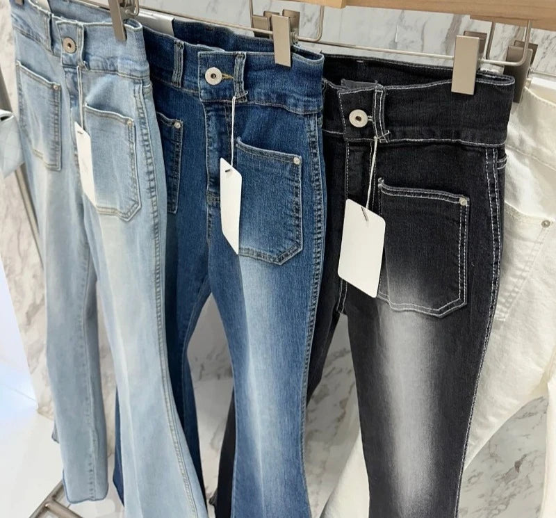 Women Denim Jeans Flare Slim Washed Autumn Winter New High Street Wide Leg Stright High Waist Trousers Long Pants Vintage Casual
