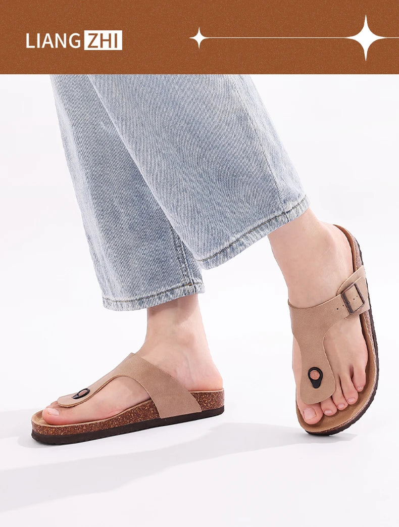 Crestar Womens Mens Sandals Fashion Adjustable Buckle Cork Footbed Slides Outdoor Beach Sliipers with Comfortable Arch Support