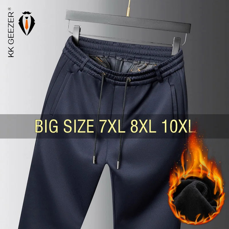 Winter Pants Men Straight Trousers Thicken Warm Oversize 6XL 7XL 8XL 10XL Plus Size Loose Fleece Formal Sweatpants Autumn Plush