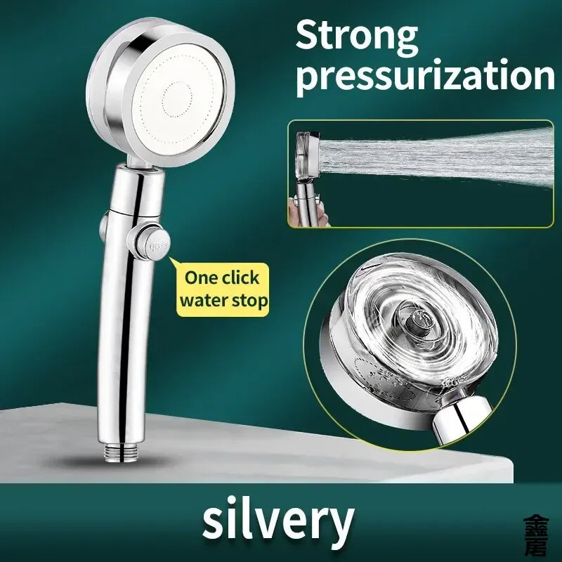 Pressurized Shower Head Water Saving 360 Rotating Twin Turbo Pressurized Propeller Fan Shower Head Bathroom Accessories