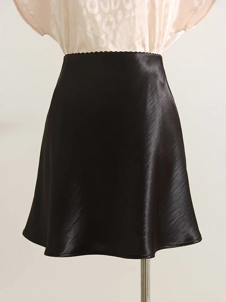 Summer Short Skirts For Women Office Wear Black A Line Luxury Mini Satin Skirt Ladies High Waist Simple Women's Skirts Silk