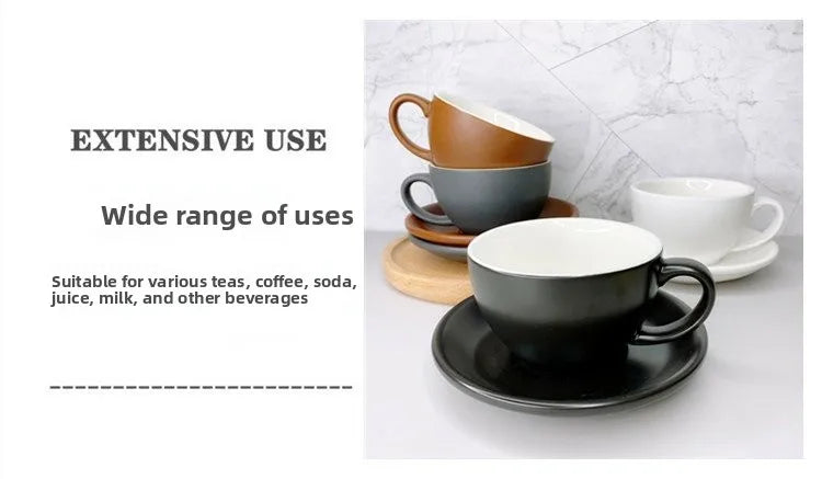 European Style Matte Latte Cup Ceramic Cappuccino Cup Large Mouth Coffee Cup Plate Set Handmade Craftsmanship 300ml