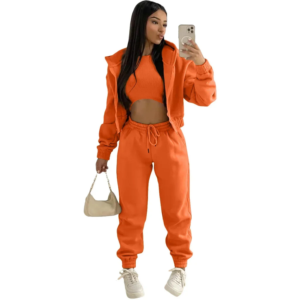 custom women's clothing plain winter hoodie joggers pants 3 piece pants set training wear womens sweatpants and hoodie sets
