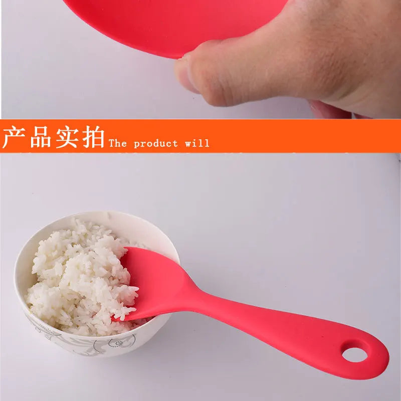 1Pcs Silicone Spoon Non-stick Cooking Spoon Anti-scalding Pot Rice High-temperature-resistant Spoon Durable Kitchen Gadgets
