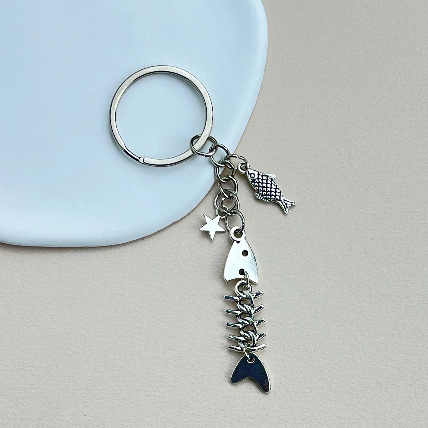 Key Chain Fish Cute Bag Charm Keyring for Car Fishbone Star Punk  DIY Handmade Jewelry Gifts