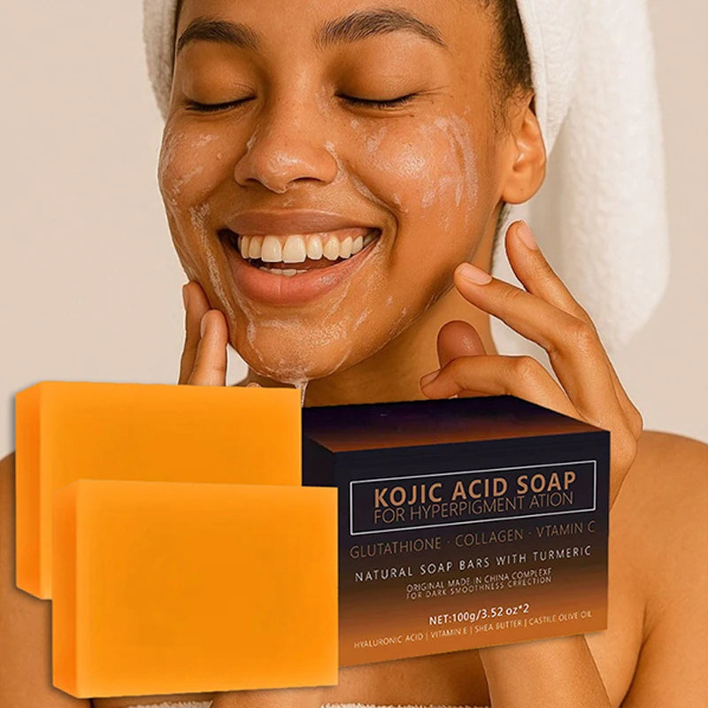 Kojic Acid Soap Turmeric Vitamin C Retinol Shea Butter Olive Oil Hyaluronic Acid Daily Facial Body Cleansing Natural Soap Bar