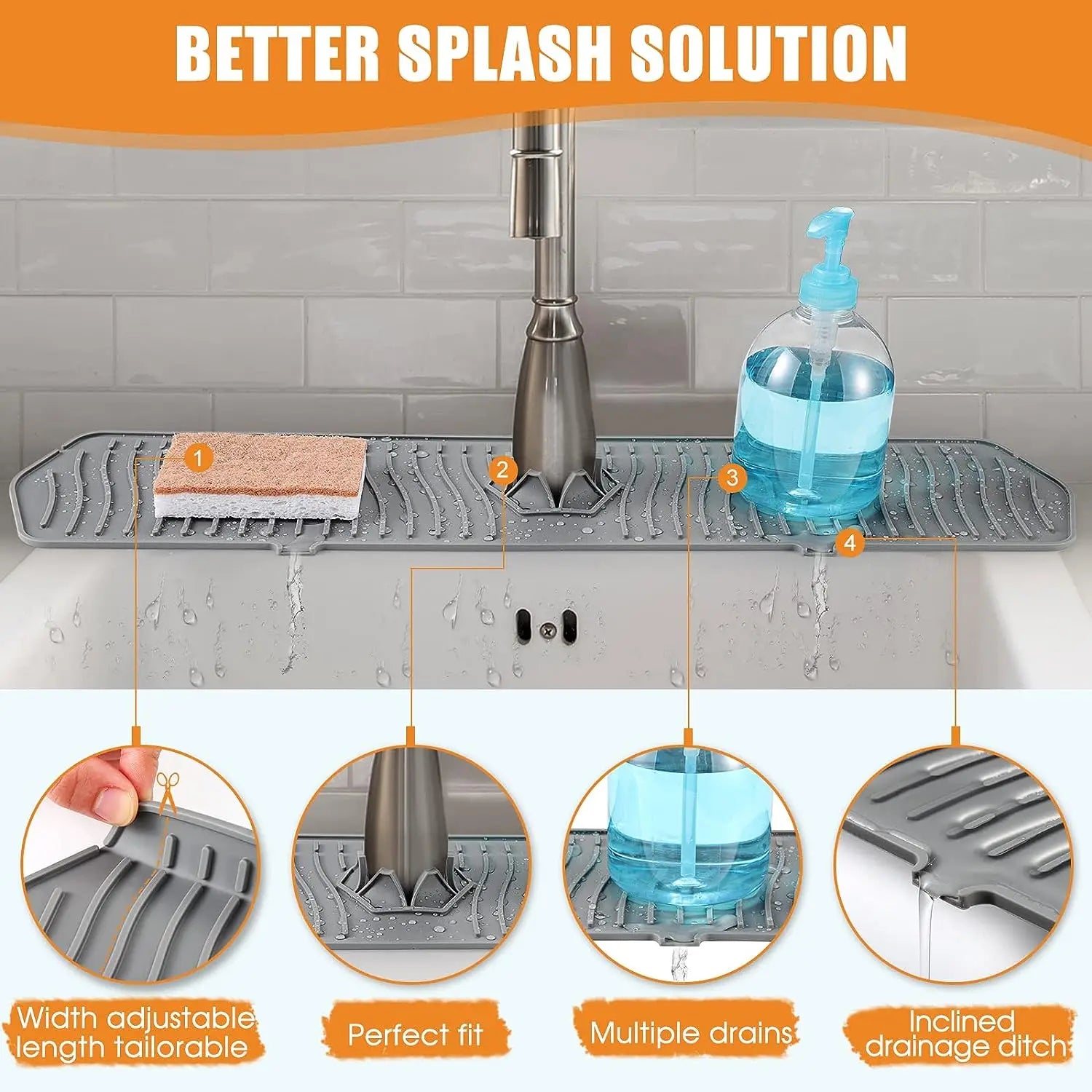 Kitchen Long Silicone Sink Faucet Mat Splash Guard for Absorbent Sink Countertop Protectors Mat Kitchen Gadgets
