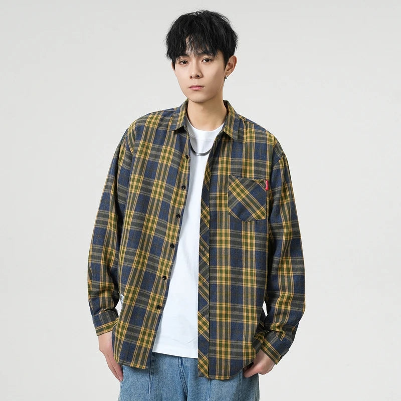 Men Shirt Plaid Flannel Long Sleeve Plus Size Loose Hip Hop Street Mens Casual Shirt Oversized Male Soft Dress Shirt Dropshippig